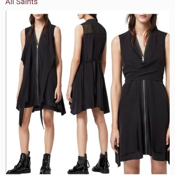 ALL SAINTS Black Silk Mini Dress - Picture 6 of 6